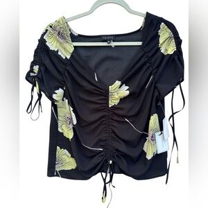 NWT 1. STATE  Black Blouse with Yellow Floral Accents size M